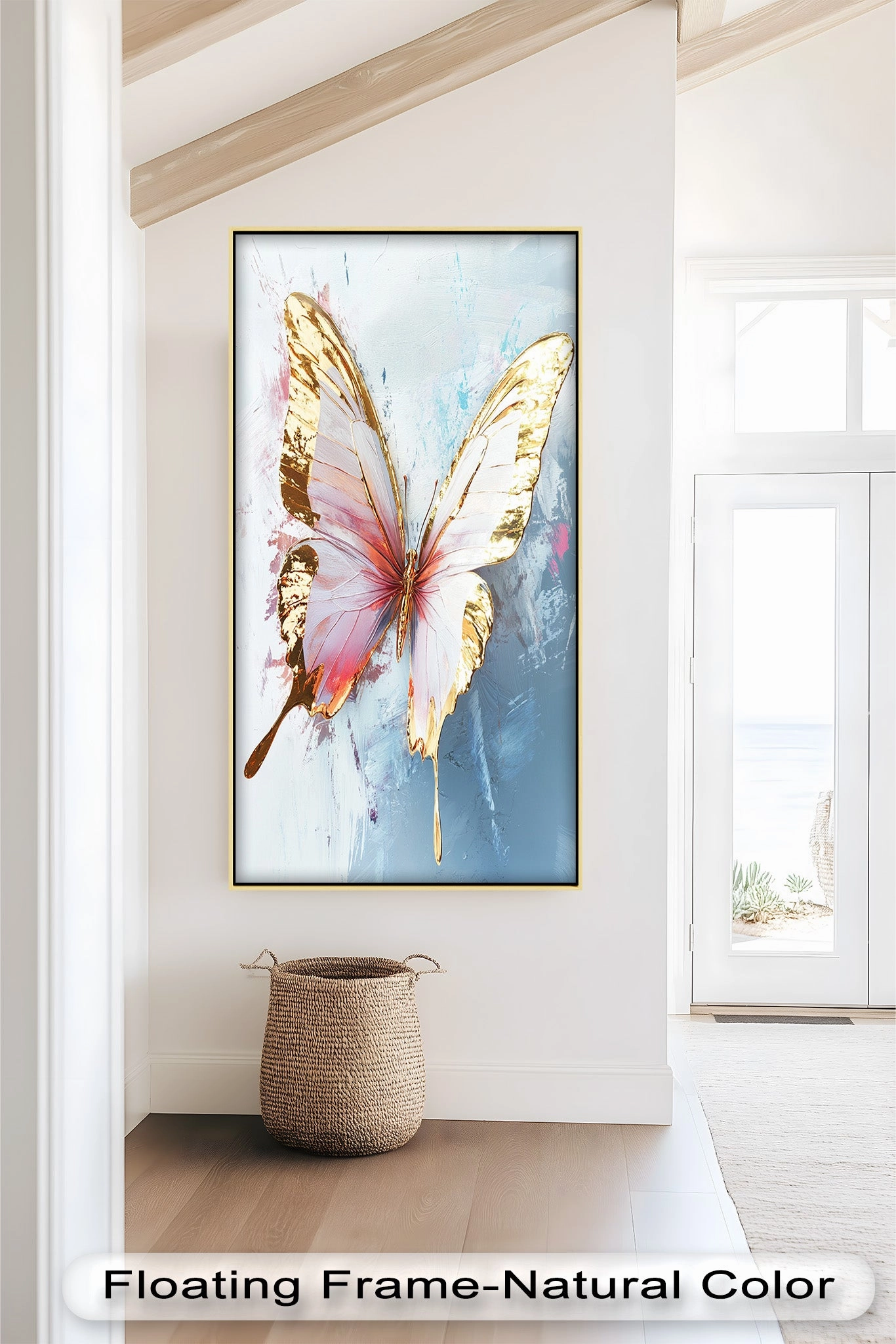 Gold and Blush Butterfly in Motion - Animal Oil Painting