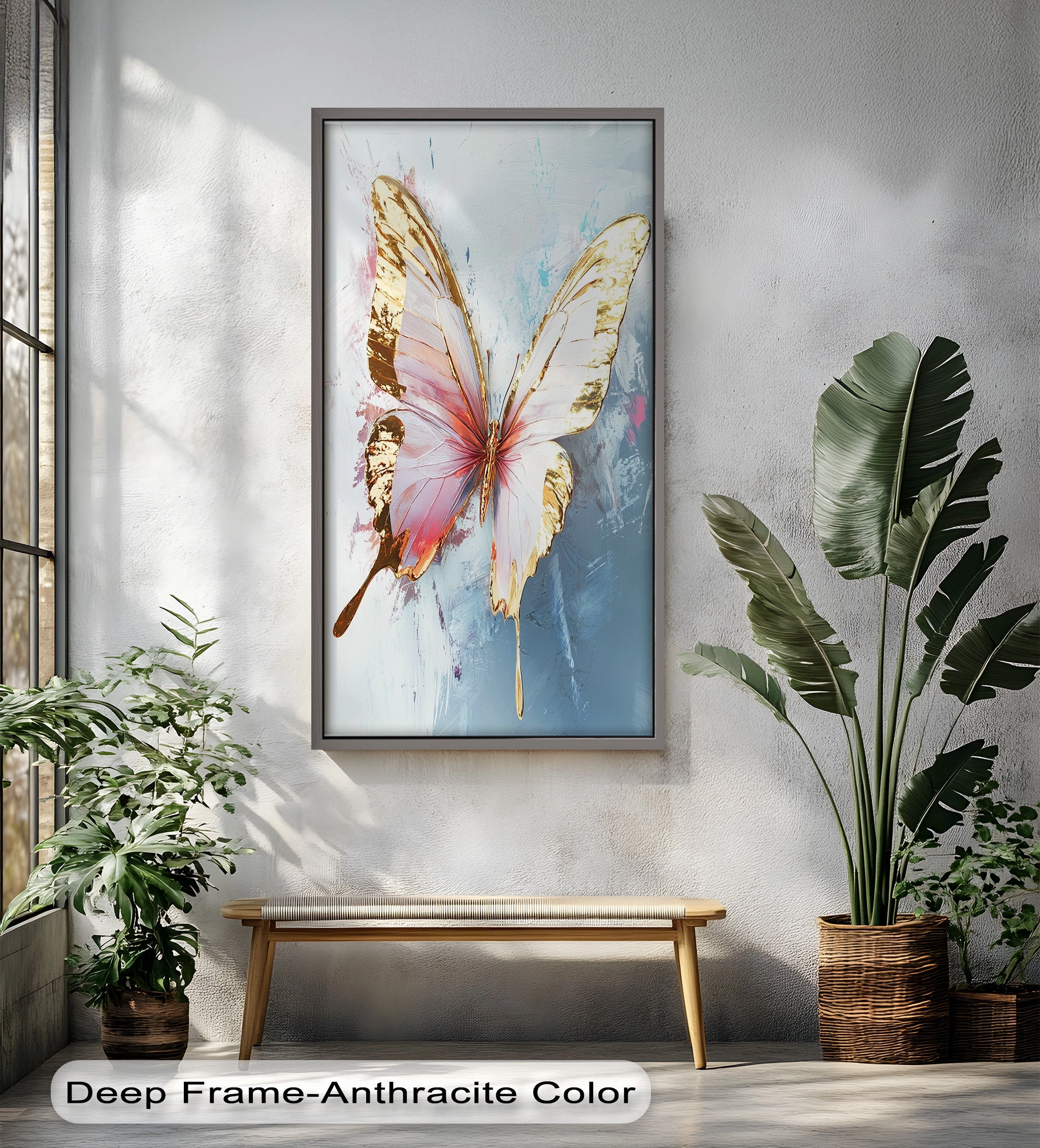 Gold and Blush Butterfly in Motion - Animal Oil Painting
