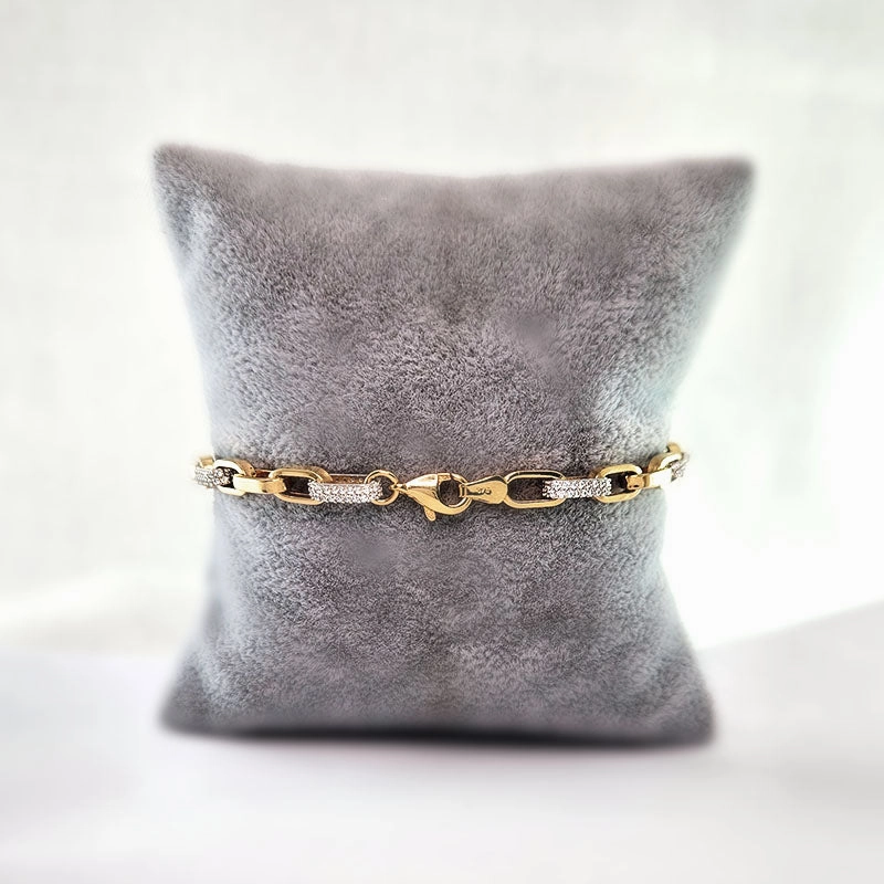 Gold Paperclip Bracelet with CZ Stones