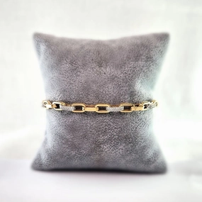 Gold Paperclip Bracelet with CZ Stones