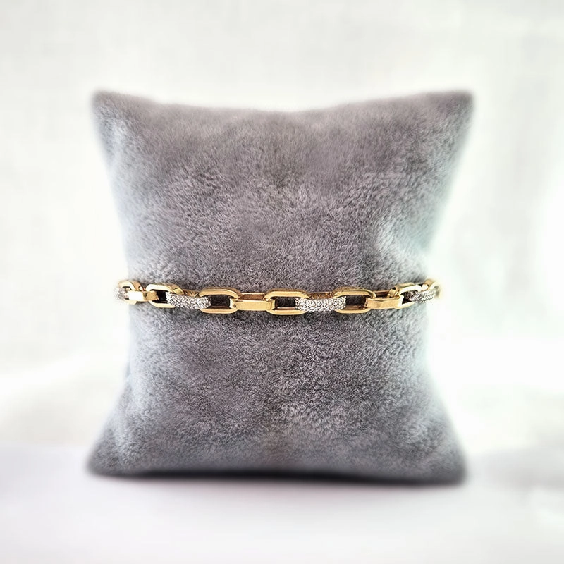 Gold Paperclip Bracelet with CZ Stones