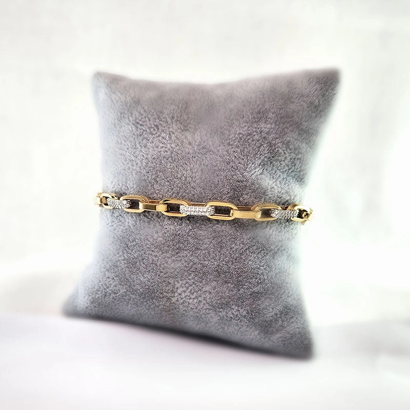 Gold Paperclip Bracelet with CZ Stones