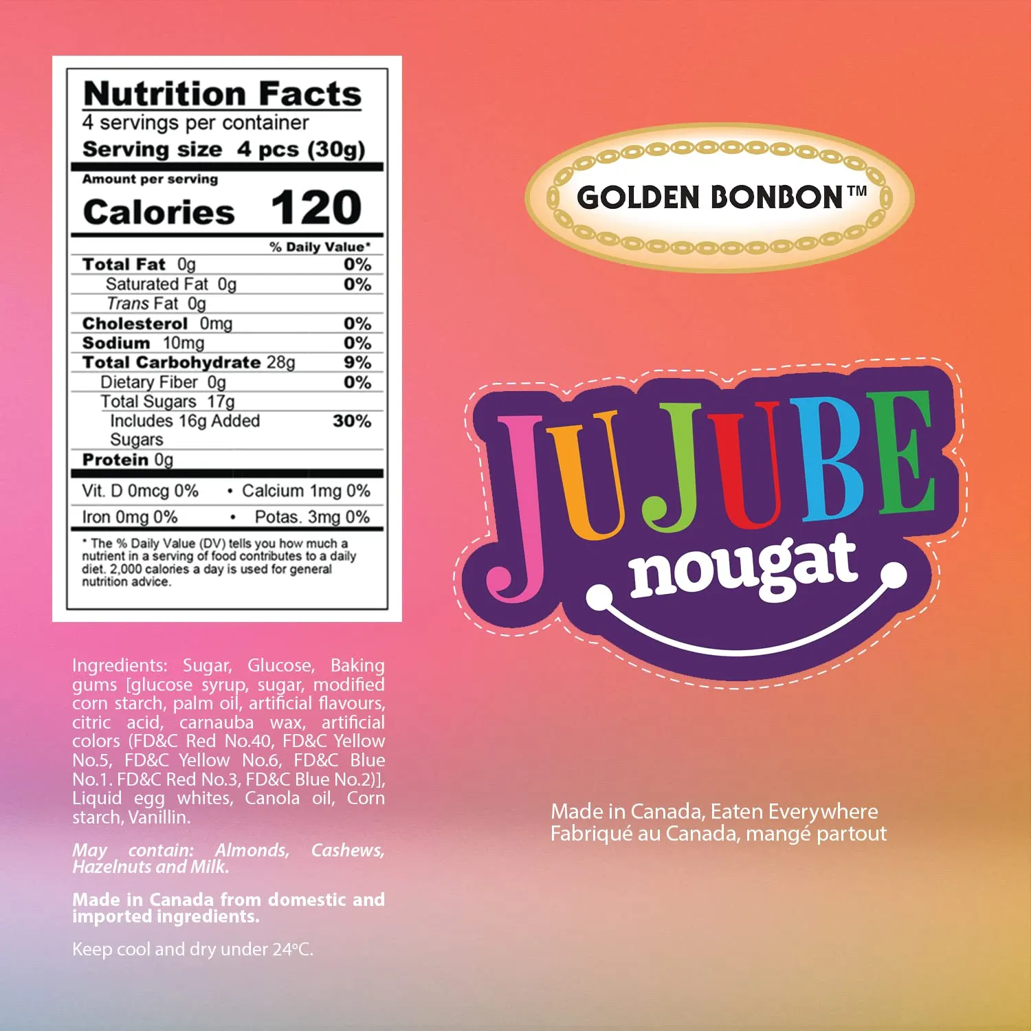Golden Bonbon Italian Jujube Nougat Candy Original Flavor, Soft and Chewy With Fruity Jelly Beans Original Recipe, 5.3 Ounces (3, Original)