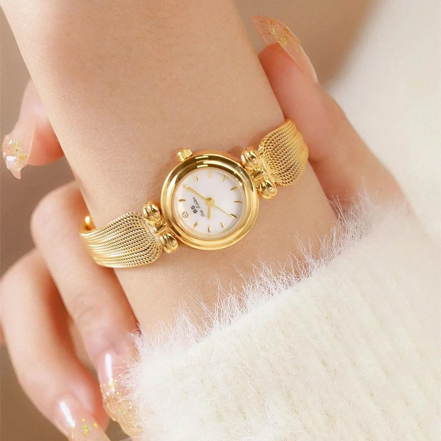 Gosasa Elegant Women's Watch Mesh Strap Stainless Steel Analog Waterproof Ladies Dress Wrist Watch Gift for Women