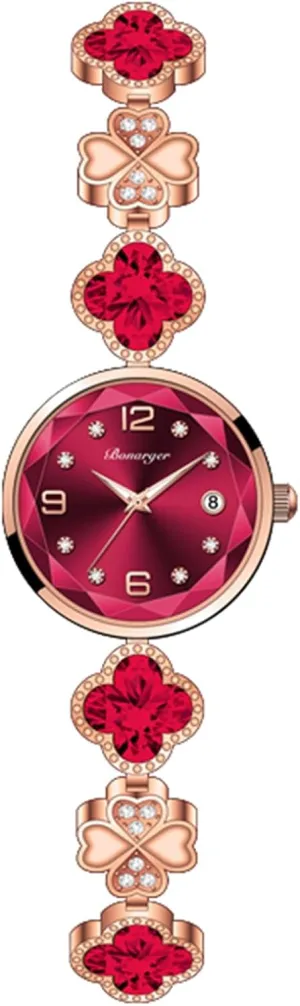 Gosasa Vintage Gold Watch for Women Four-Leaf Clover Diamond Women’s Bracelet Watch Stainless Steel Elegant Dainty Small Ladies Dress Wrist Watch Waterproof Luxury Gift