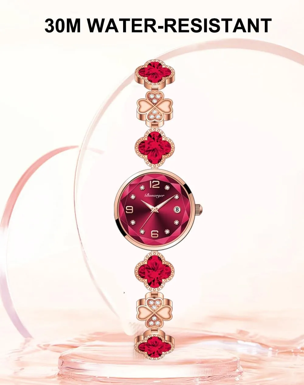 Gosasa Vintage Gold Watch for Women Four-Leaf Clover Diamond Women’s Bracelet Watch Stainless Steel Elegant Dainty Small Ladies Dress Wrist Watch Waterproof Luxury Gift