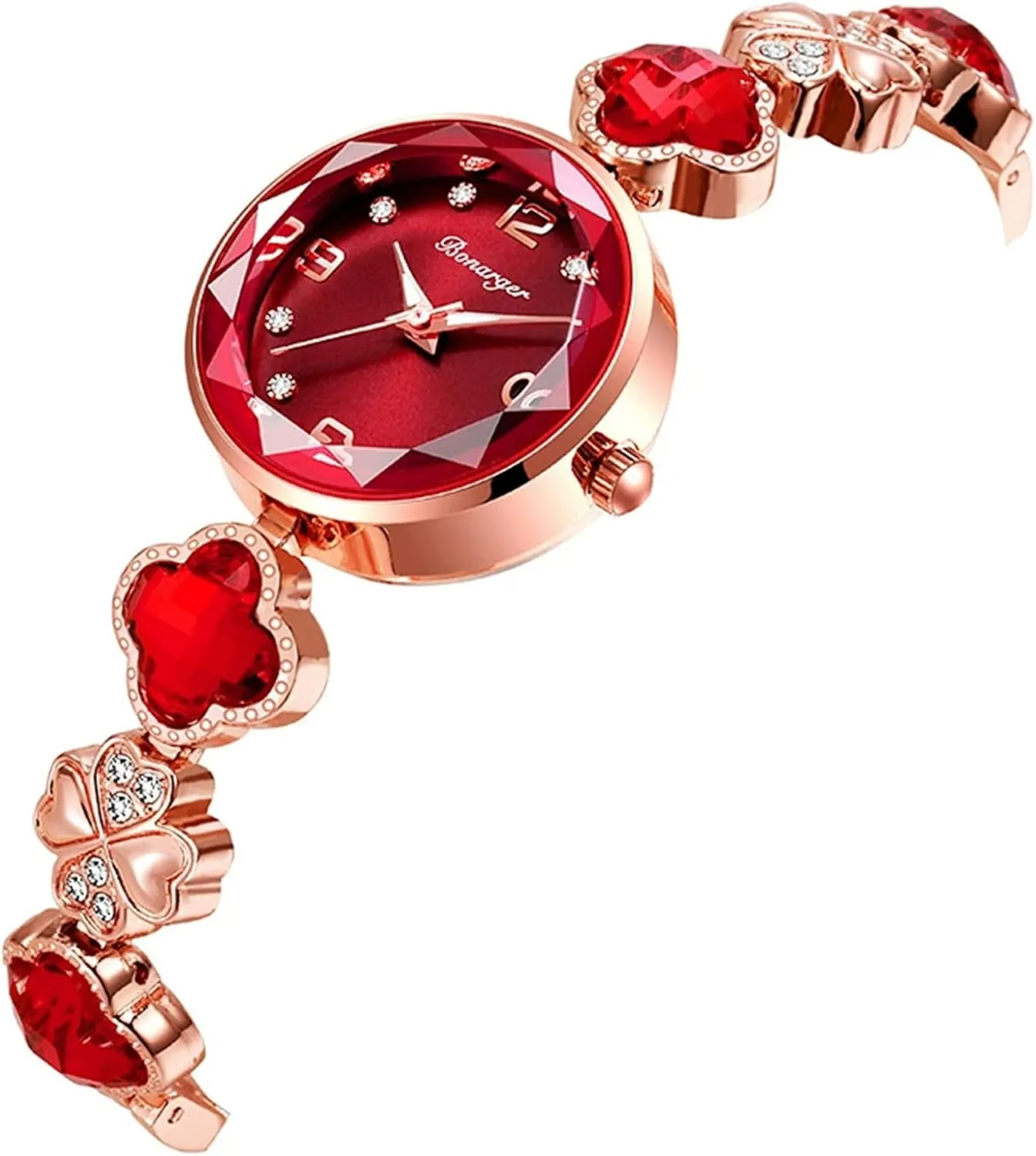 Gosasa Vintage Gold Watch for Women Four-Leaf Clover Diamond Women’s Bracelet Watch Stainless Steel Elegant Dainty Small Ladies Dress Wrist Watch Waterproof Luxury Gift