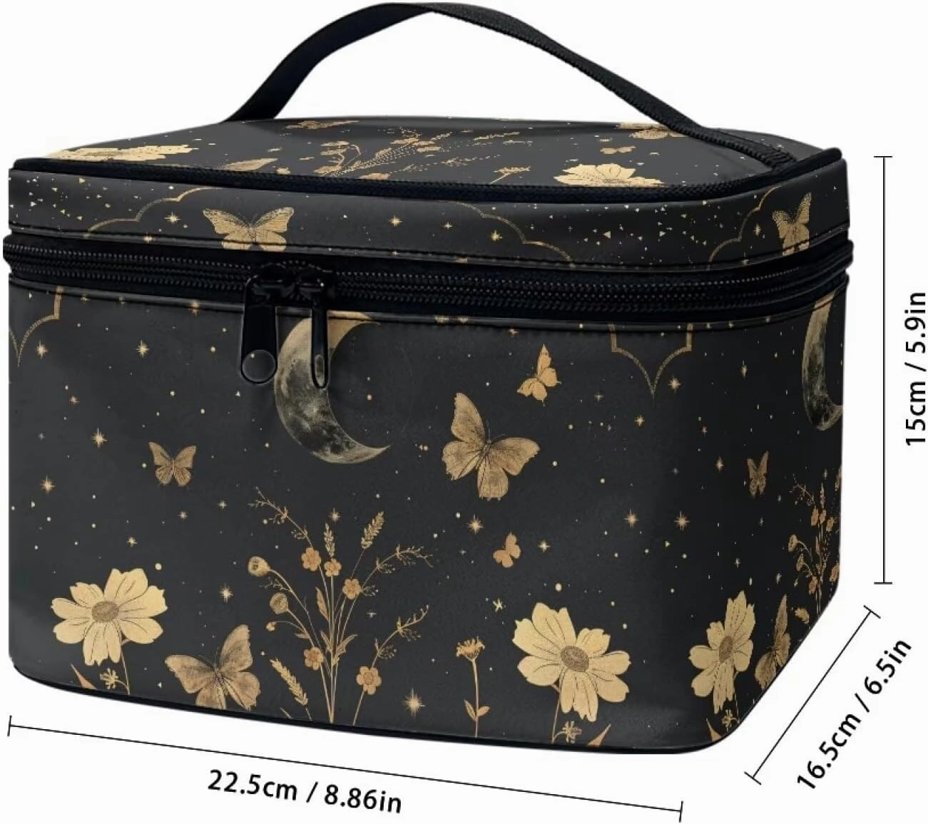 Goth Makeup Bag for Women Star and Moon cosmetic bag with handle on top Butterfly Toiletry Bag for Travel Size Bottles Aesthetic Skincare Travel Bag Cute Black Makeup Organizer Bag for Travel