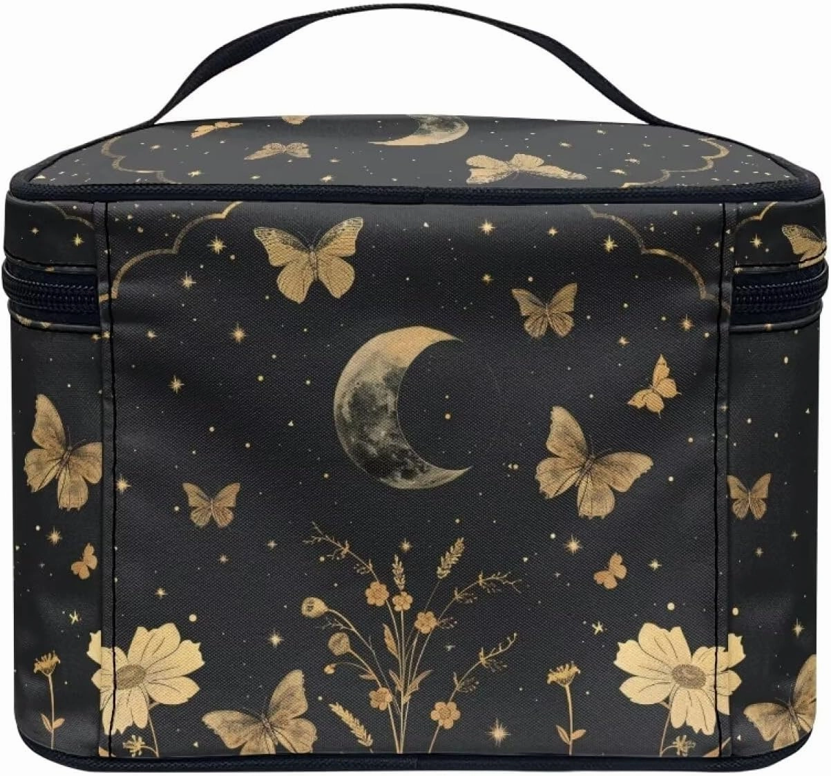 Goth Makeup Bag for Women Star and Moon cosmetic bag with handle on top Butterfly Toiletry Bag for Travel Size Bottles Aesthetic Skincare Travel Bag Cute Black Makeup Organizer Bag for Travel