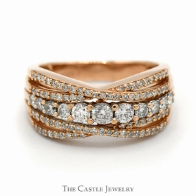 Graduated 3/4cttw Diamond Band with Diamond Accented Twisted Bars in 14k Rose Gold