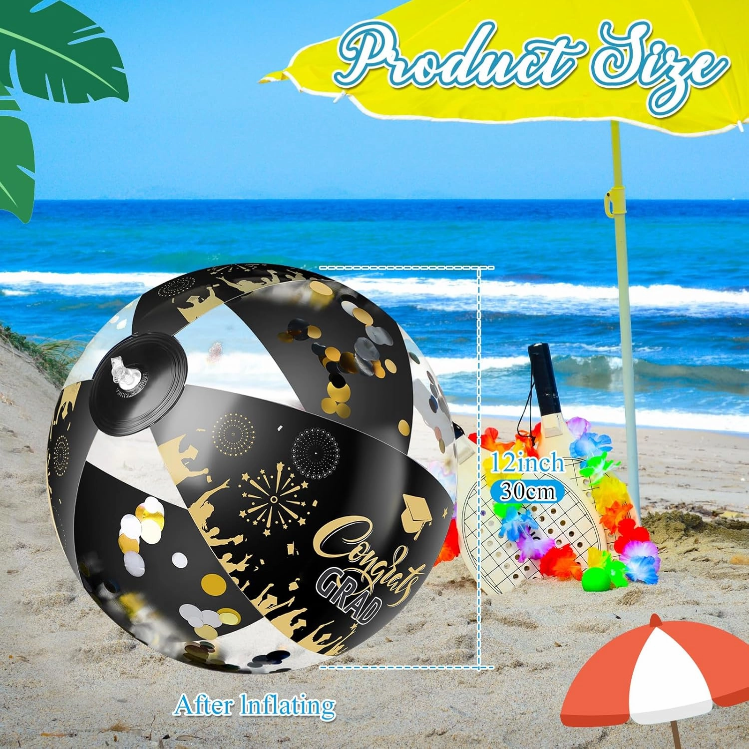 Graduation Beach Balls 2025 Grad Inflatable Glitter Ball 12 Inch Large Inflatable Beach Ball Congrats Grad Party Favors Gifts Decor Party for Seniors