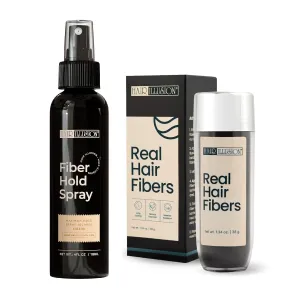 Hair Illusion Dark Brown Real Hair Fibers and Holding Spray for Thinning Hair and Bald Spot Cover Up - 100% Natural Texture, Non-Synthetic Fibers for Women & Men - 38 Gram