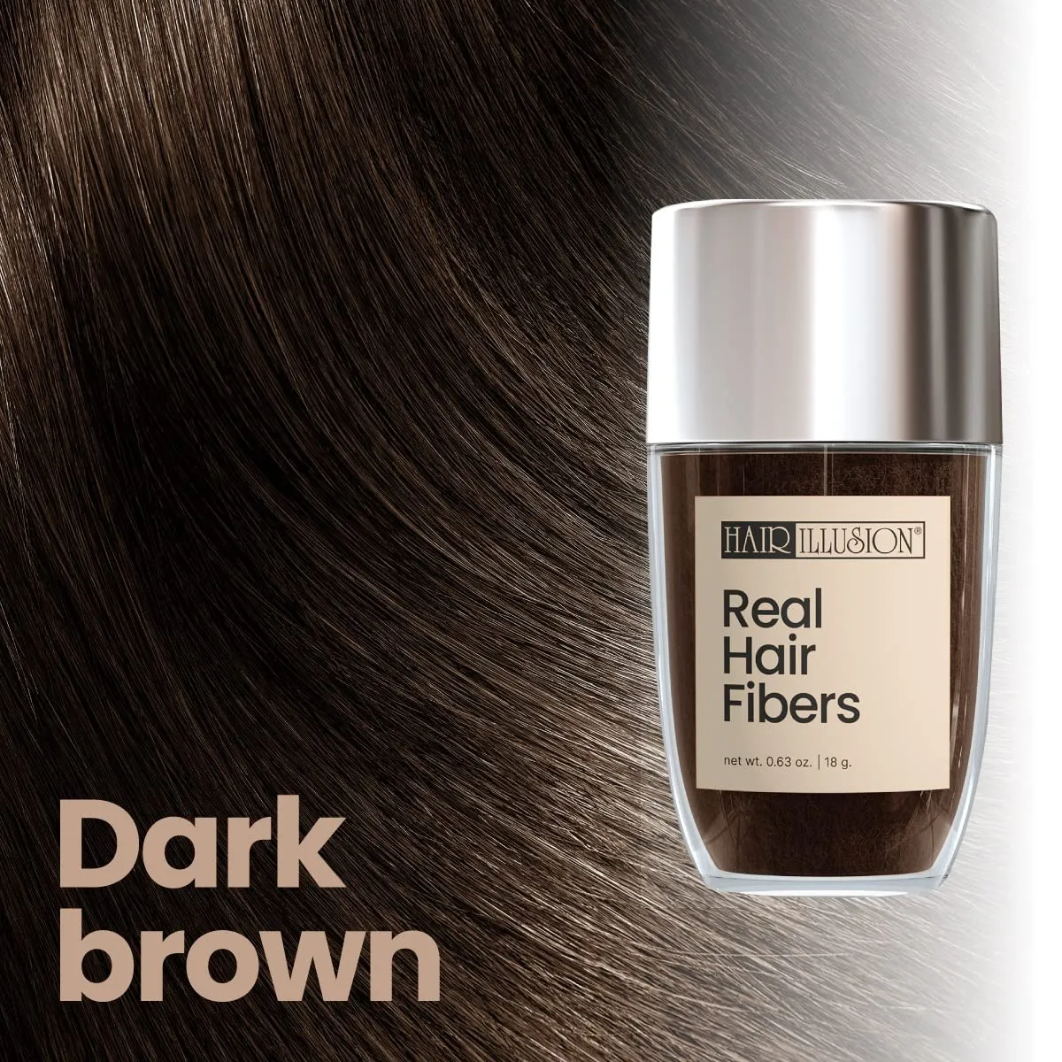 Hair Illusion Dark Brown Real Hair Fibers for Thinning Hair - 100% Natural Texture, Non Synthetic Hair Fibers - Bald Spot Cover Up for Women & Men - 18 Gram