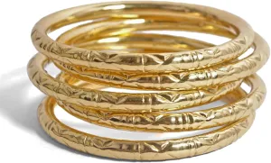Handmade Brass Pipe Bangle Set – Embossed Round Bangles in Golden Finish with Abstract Design – Tarnish Resistant PU Coated – Sine qua non Collection Jewelry