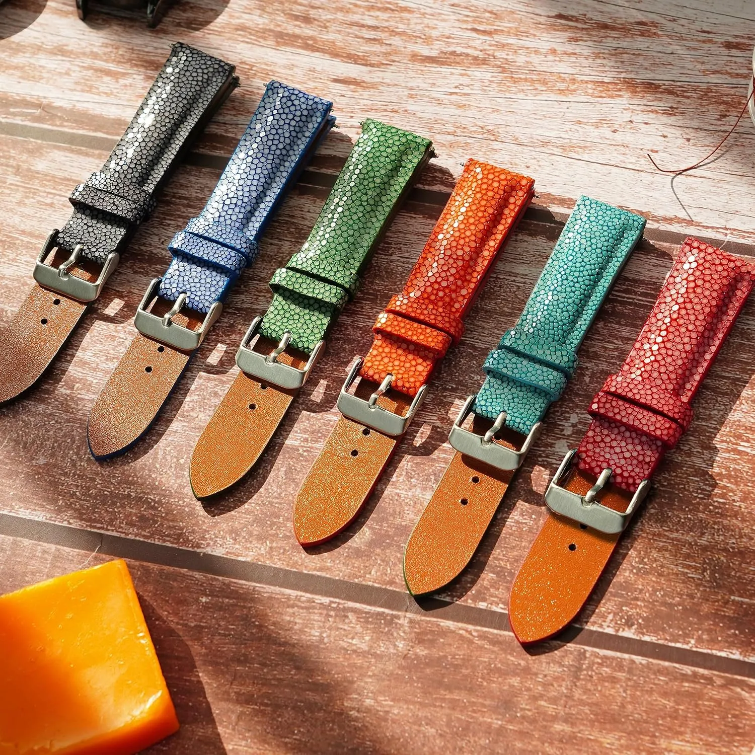 Handmade Lizard Watch Band Men Quick Release Premium Stingray Leather Watch Strap Replacement Stainless Steel Buckle Bespoke 18mm 19mm 20mm 21mm 22mm 24mm