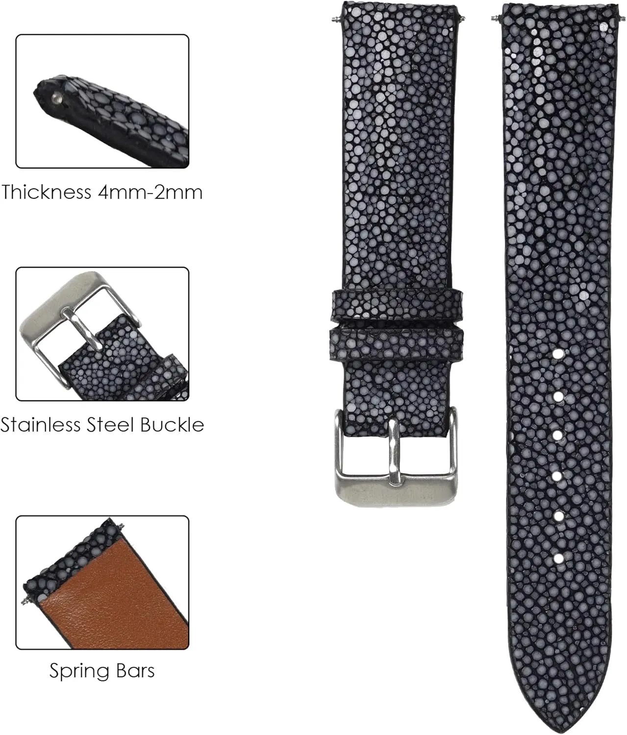 Handmade Lizard Watch Band Men Quick Release Premium Stingray Leather Watch Strap Replacement Stainless Steel Buckle Bespoke 18mm 19mm 20mm 21mm 22mm 24mm