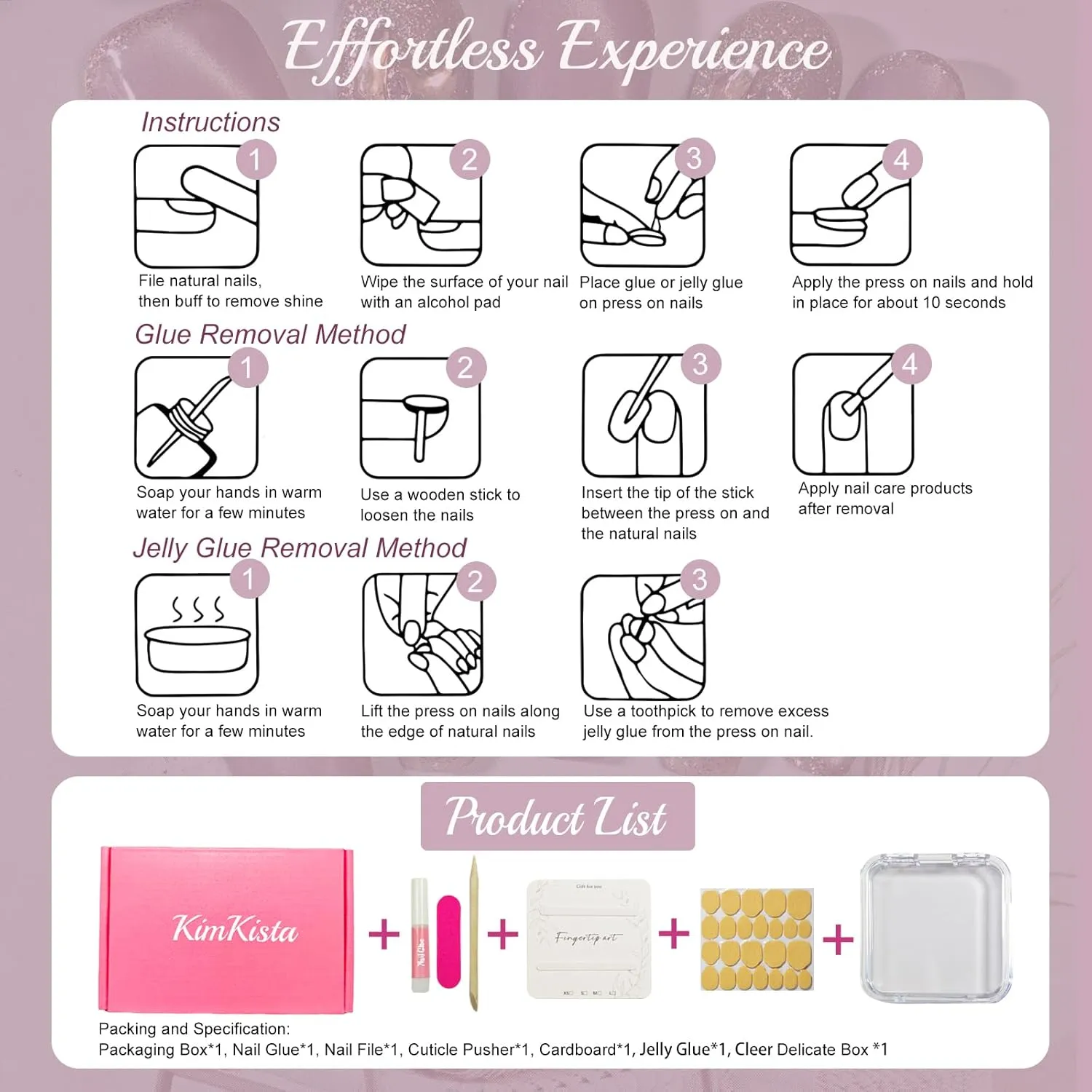 Handmade Press On nails Coffin, Cat Eye Press On Nails Medium, Glitter Nails For Women Gift, Reusable Stick On Fake Nails Kit With Nail Glue (Mauve/Gold, M)