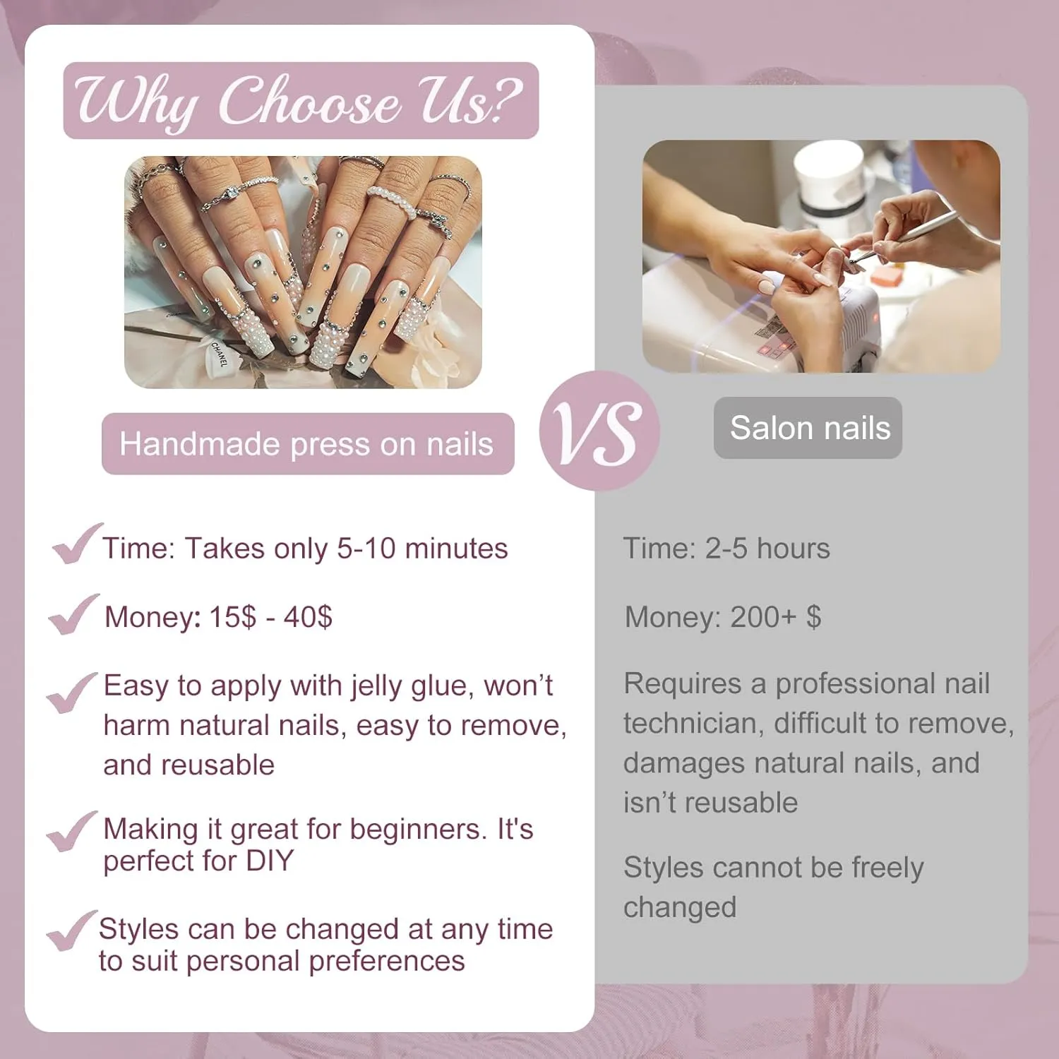 Handmade Press On nails Coffin, Cat Eye Press On Nails Medium, Glitter Nails For Women Gift, Reusable Stick On Fake Nails Kit With Nail Glue (Mauve/Gold, M)