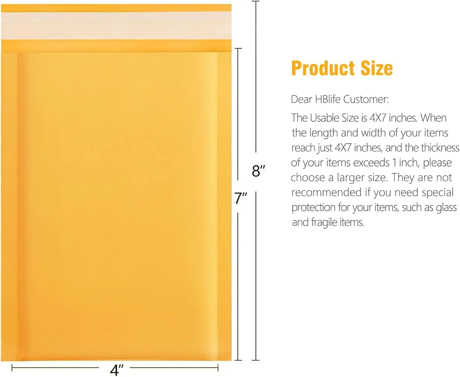 HBlife 125Pcs Bubble Mailers, 4x8 Inches Self Seal Kraft Poly Mailers, Padded Envelopes Shipping Bags Packaging for Small Business