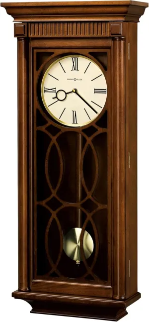 Howard Miller Kathryn Wall Clock, Wooden Finish Analog Display with Roman Numerals Wall Mount, Golden Pendulum Triple-Chime Movement Battery Operated Perfect for Home Decor, Office & Living Room