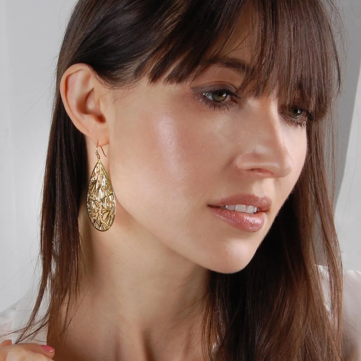 Humble Chic Teardrop Dangle Earrings for Women - Gold, Rose, or Silver Tone Delicate Lightweight Filigree Statement Earrings