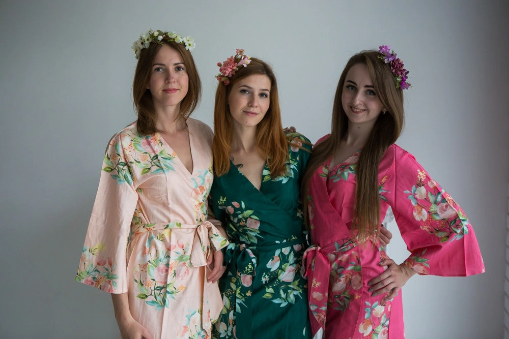 Hunter Green, Blush and Fuchsia Color Robes - Premium Rayon Collection