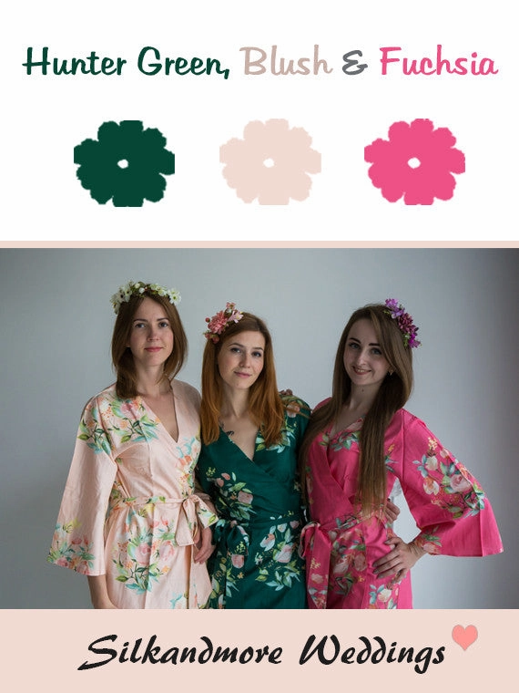 Hunter Green, Blush and Fuchsia Color Robes - Premium Rayon Collection