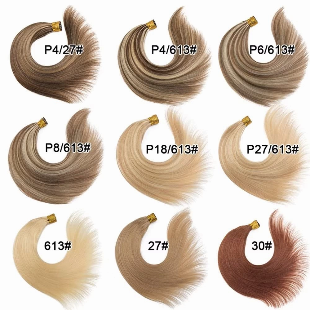 I Tip Remy Human Hair Extensions Cold Fusion Hair Piece Pre Bonded Keratin Stick In Hair Extensions Long Straight #18/613 Golden Brown Highlighted Bleach Blonde Hairpieces 100 Strands 100g 14"