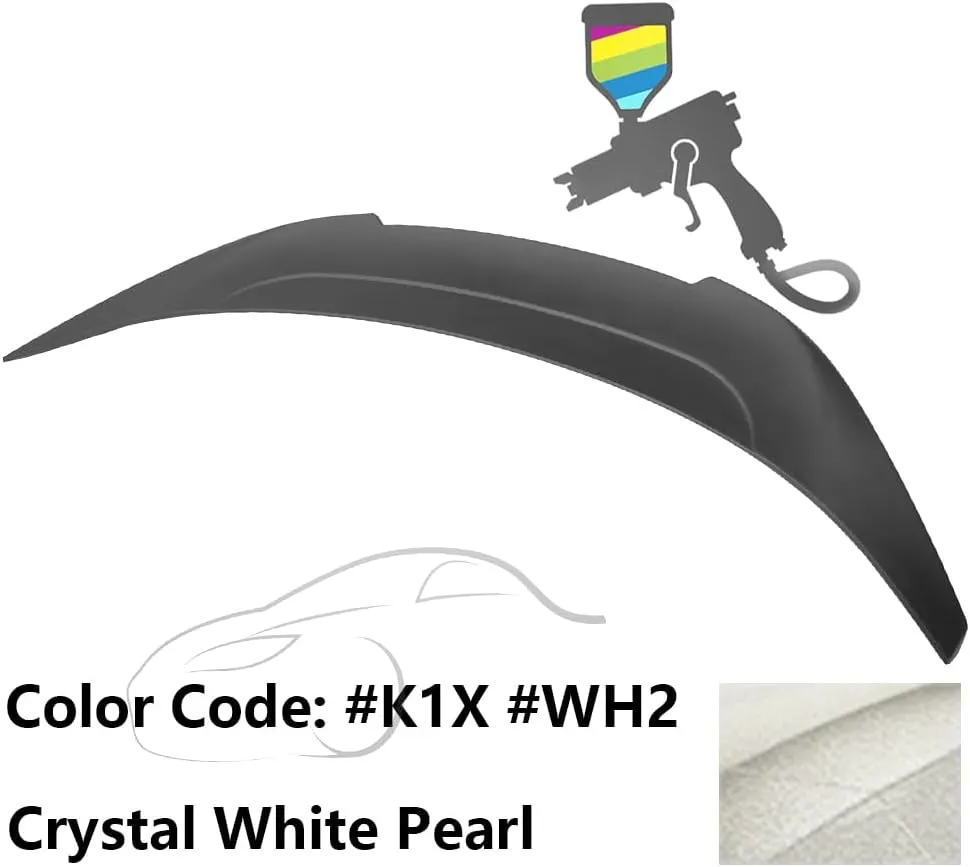 IKON MOTORSPORTS, Trunk Spoiler Compatible with 2022-2025 Subaru BRZ Toyota GR86, V Style Painted #K1X, WH2 Crystal White Pearl ABS Plastic Rear Trunk Lid Spoiler Wing Lip