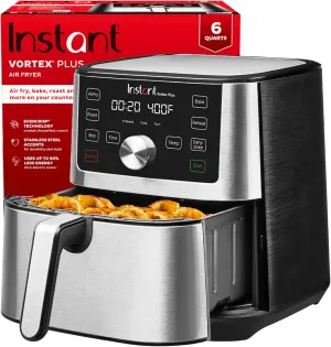 Instant Pot Vortex Plus 6QT XL Air Fryer, 6-in-1, Broils, Dehydrates, Crisps, Roasts, Reheats, Bakes for Quick Easy Meals, 100  In-App Recipes, Dishwasher-Safe, from the Makers of Instant Pot, Black