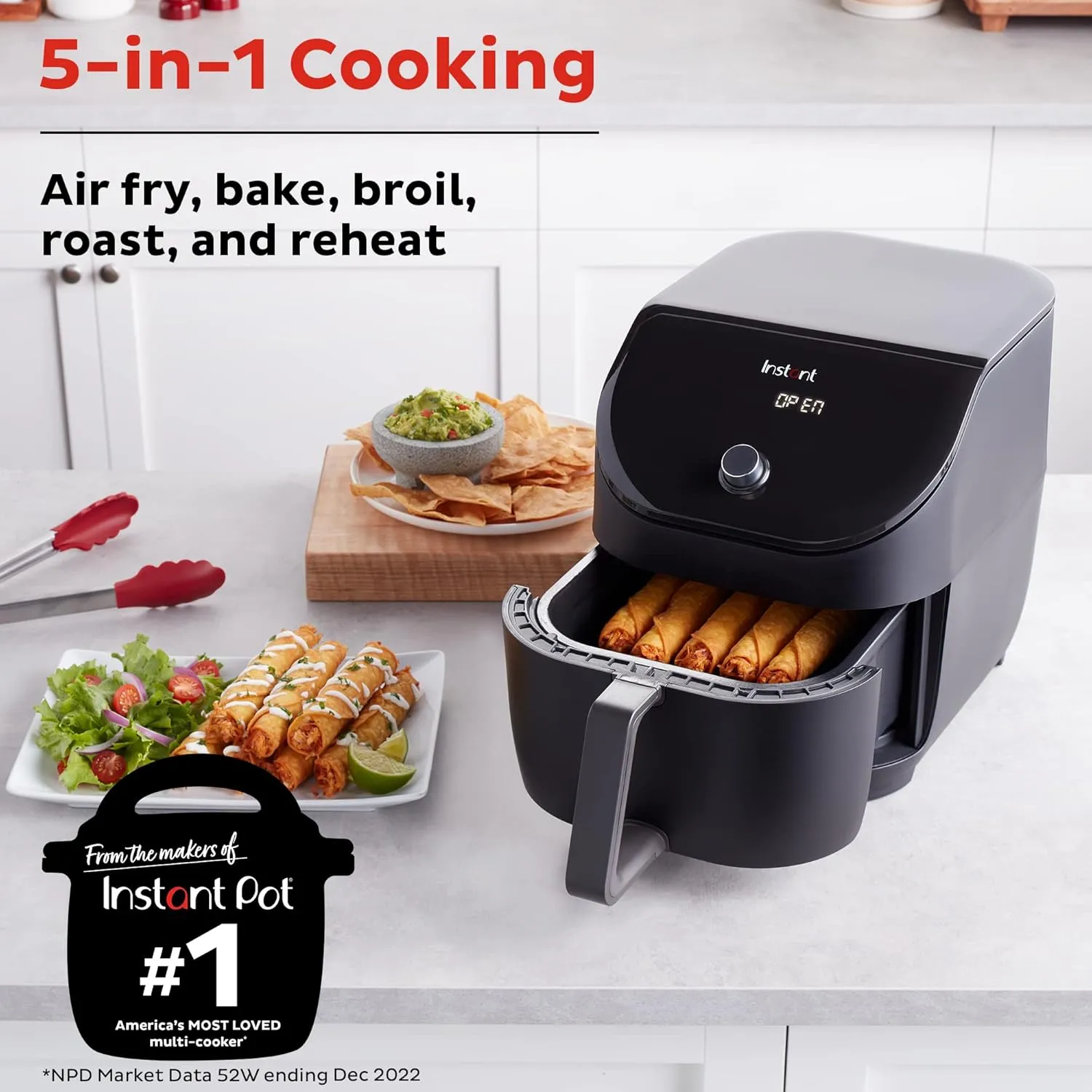 Instant Pot Vortex Slim XL 6QT Air Fryer that Crisps, Roasts, Reheats, Bakes, Broils & is Quiet, Space Saving, Nonstick, Dishwasher-Safe, 100  In-App Recipes, from the Makers of Instant Pot, Black