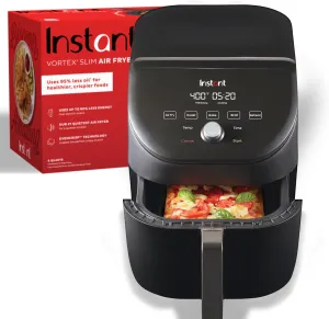 Instant Pot Vortex Slim XL 6QT Air Fryer that Crisps, Roasts, Reheats, Bakes, Broils & is Quiet, Space Saving, Nonstick, Dishwasher-Safe, 100  In-App Recipes, from the Makers of Instant Pot, Black