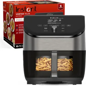 Instant Vortex Plus 6QT Air Fryer with Odor Erase Technology, 6-in-1 Functions that Crisps, Roasts, Broils, Dehydrates, Bakes & Reheats, 100 In-App Recipes, from the Makers of Instant Pot,1700W,Black