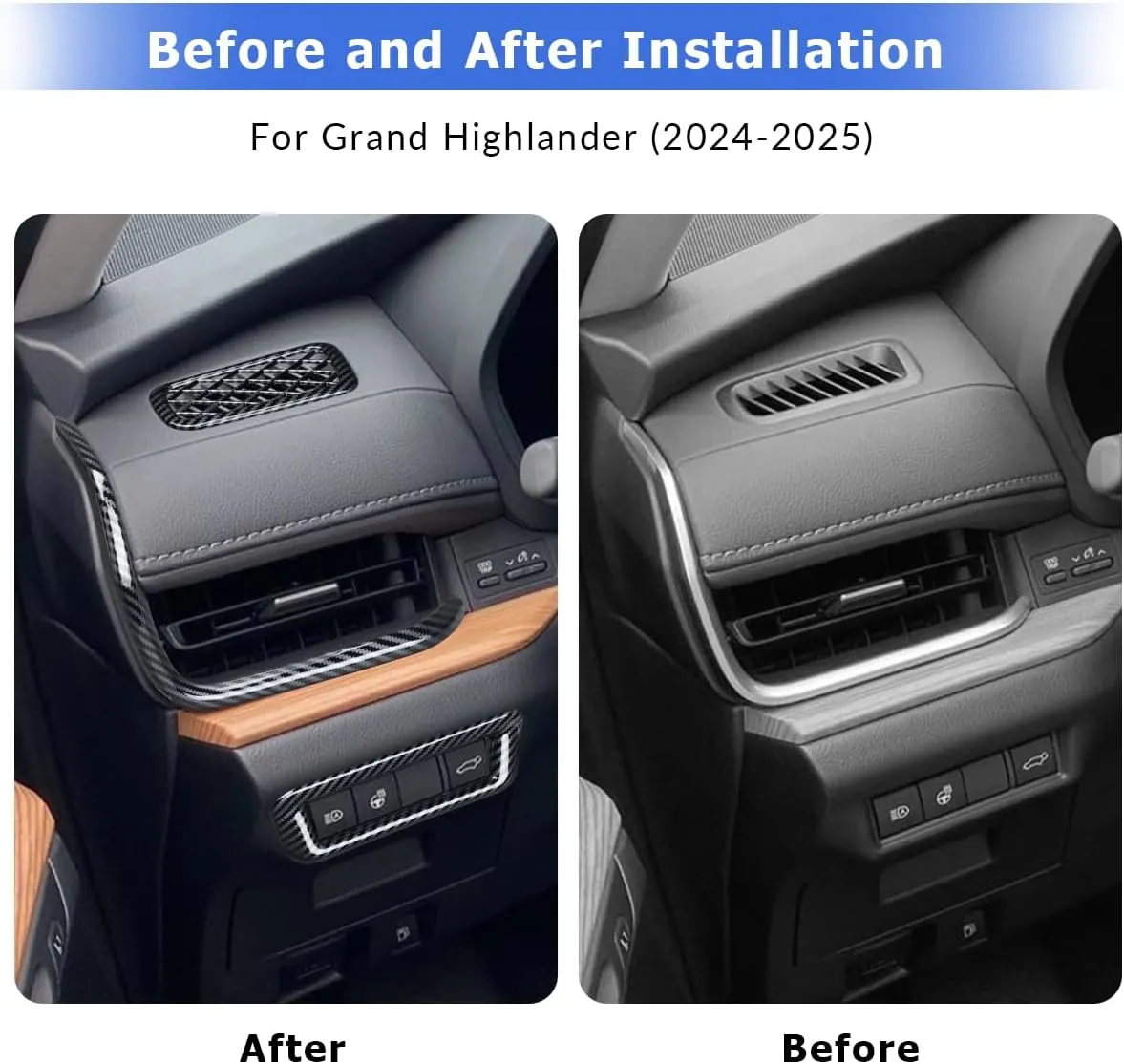INTGET Armrest Box Switch Trim Cover for Toyota Grand Highlander Accessories 2024 2025 ABS Carbon Fiber Center Console Storage Box Panel (5 PCS Air Vent Outlet Cover Kits, Carbon Fiber Pattern)