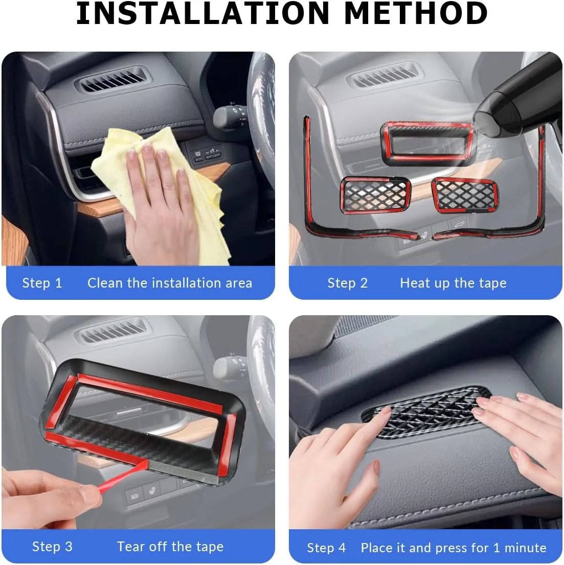 INTGET Armrest Box Switch Trim Cover for Toyota Grand Highlander Accessories 2024 2025 ABS Carbon Fiber Center Console Storage Box Panel (5 PCS Air Vent Outlet Cover Kits, Carbon Fiber Pattern)