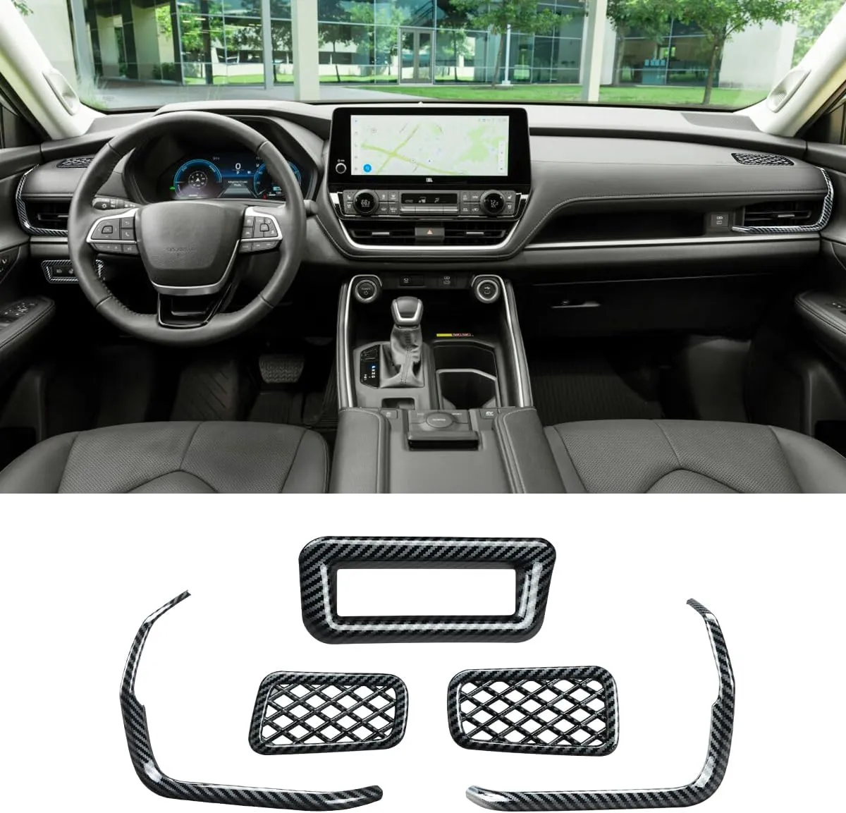 INTGET Armrest Box Switch Trim Cover for Toyota Grand Highlander Accessories 2024 2025 ABS Carbon Fiber Center Console Storage Box Panel (5 PCS Air Vent Outlet Cover Kits, Carbon Fiber Pattern)