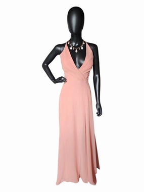Jenny Yoo V-Neck Halter Back Sunset Chiffon Formal Gown