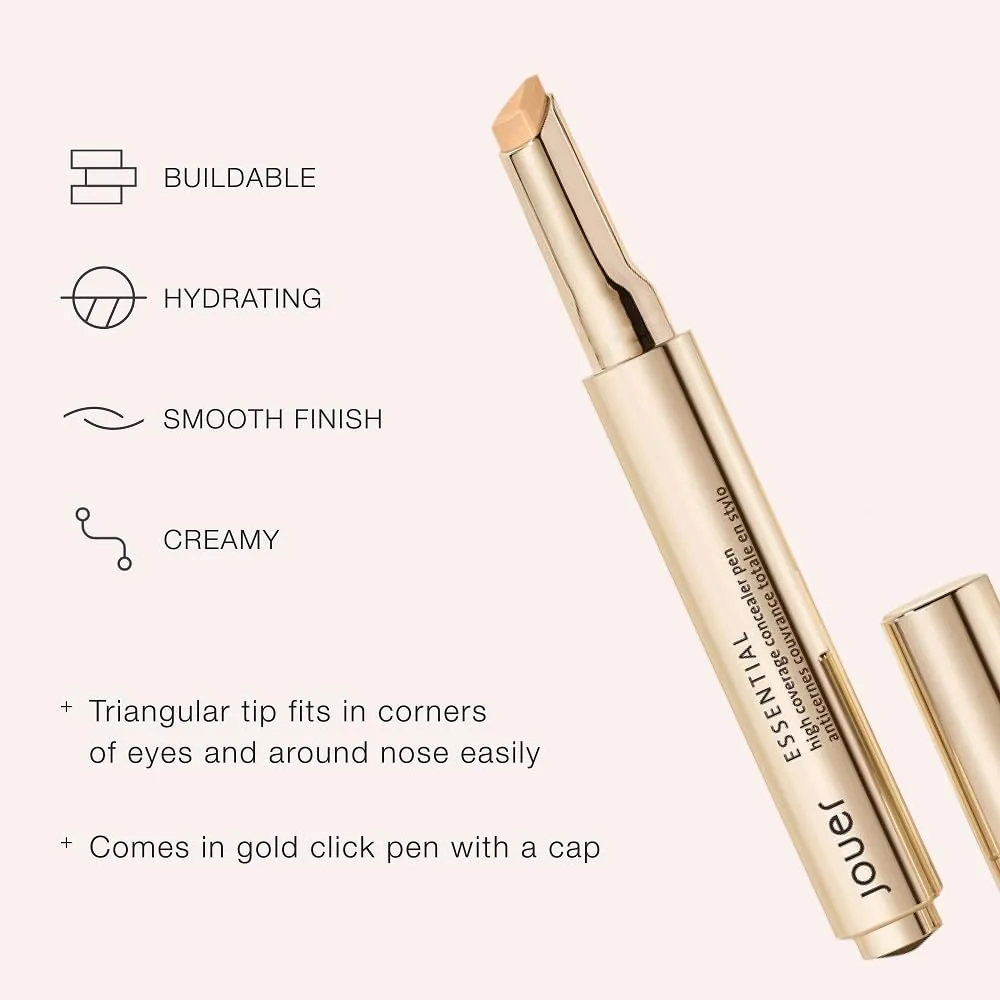 Jouer Essential High Coverage Crème Concealer Pen | Medium to Full Coverage | Healthy Ingredients | Paraben, Gluten & Cruelty Free | Vegan Friendly, Chiffon- Light skin with yellow undertones