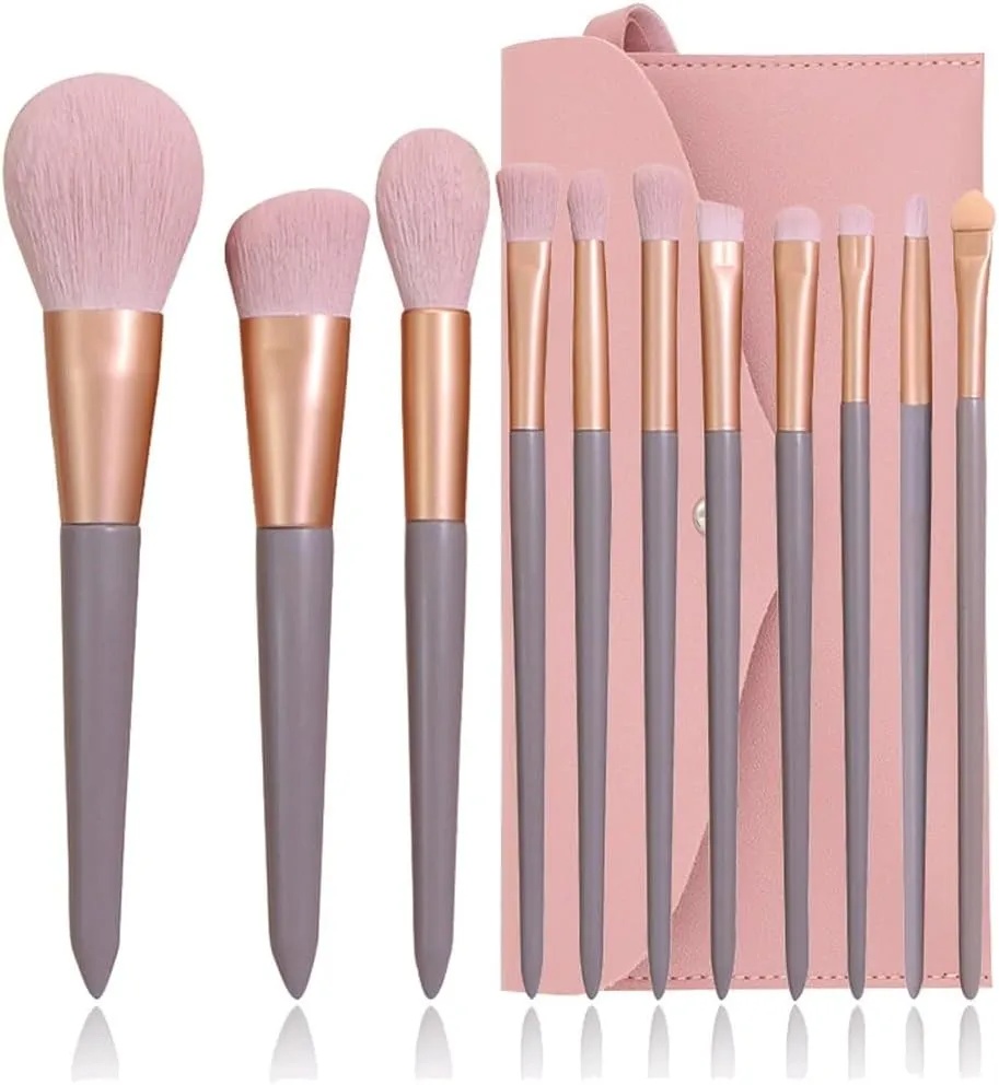 JSEIAJB 11 Pieces of Milk Tea Powder Makeup Brush Set Eye Shadow Brush Complete Set of Beauty Tools