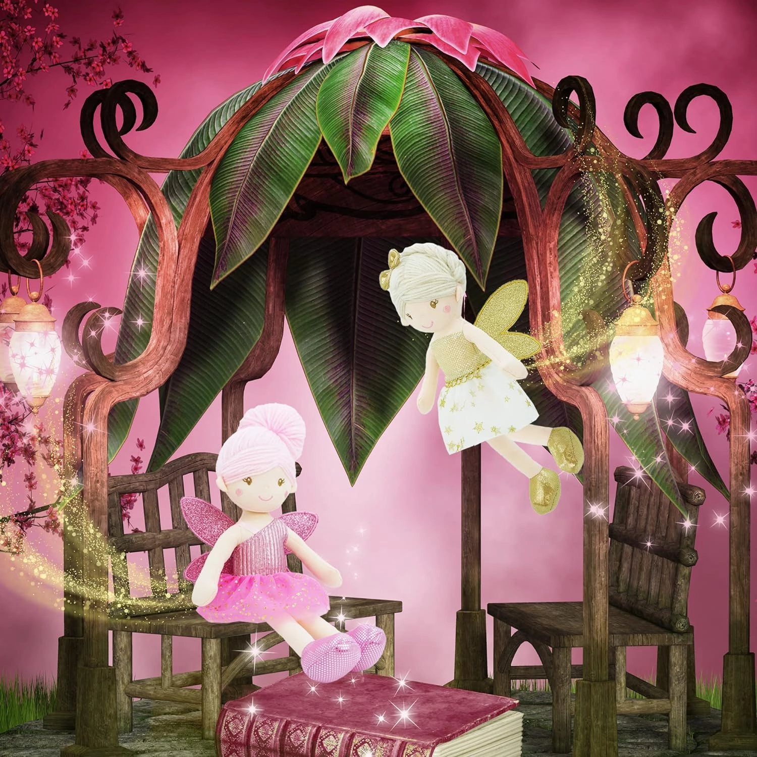 June Garden 12" Enchanted Garden Fairy Doll Joyce - Plush Stuffed Soft Doll Girl Gift - Gold Outfit and Wings