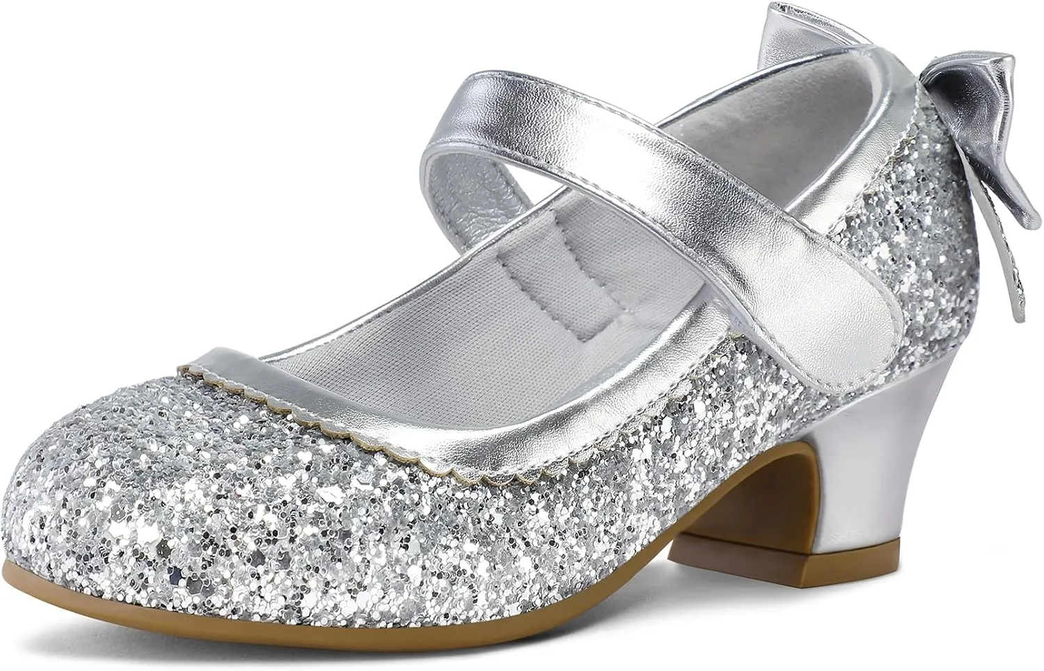K KomForme Girls Dress Shoes Glitter Mary Jane Pumps with Bow, Low Heel Party Wedding Princess Shoes (Toddler/Little Kids/Big Kids)