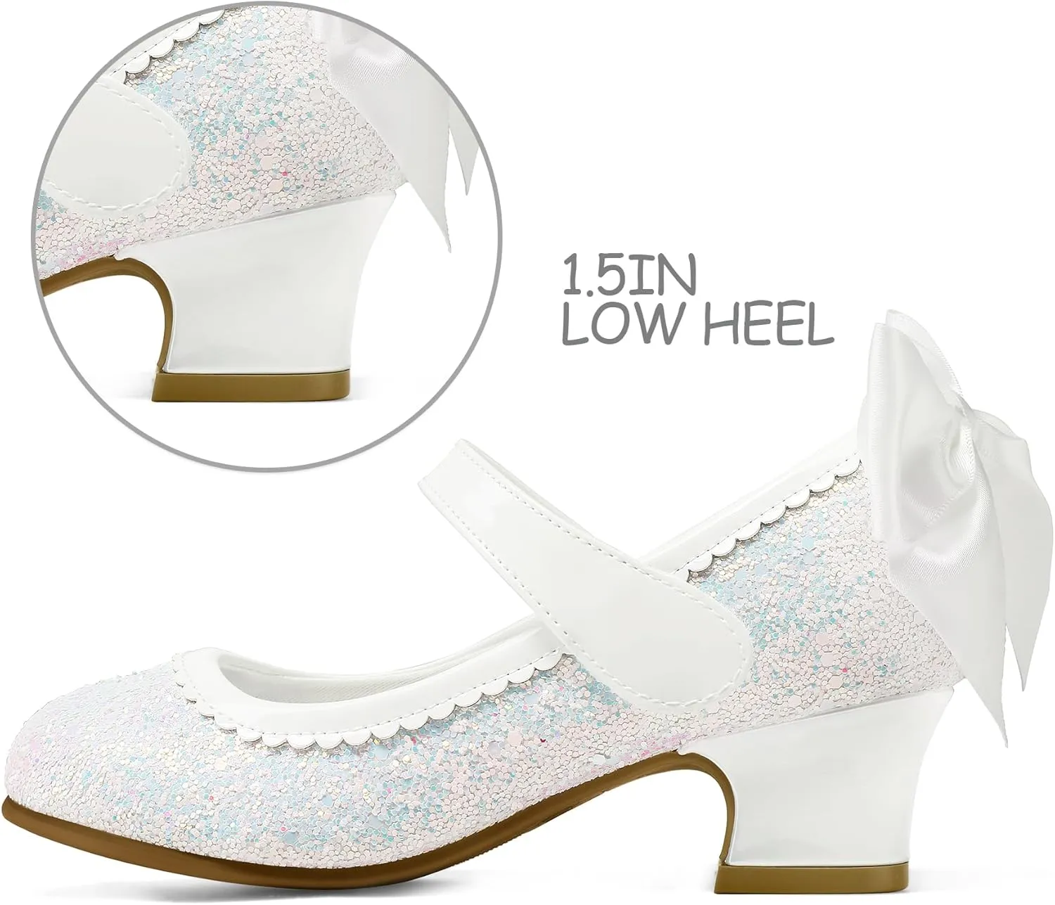 K KomForme Girls Dress Shoes Glitter Mary Jane Pumps with Bow, Low Heel Party Wedding Princess Shoes (Toddler/Little Kids/Big Kids)