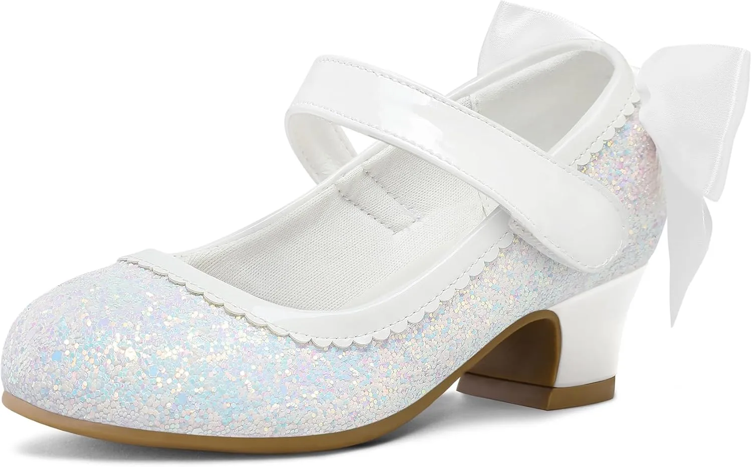 K KomForme Girls Dress Shoes Glitter Mary Jane Pumps with Bow, Low Heel Party Wedding Princess Shoes (Toddler/Little Kids/Big Kids)
