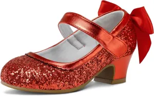 K KomForme Girls Dress Shoes Glitter Mary Jane Pumps with Bow, Low Heel Party Wedding Princess Shoes (Toddler/Little Kids/Big Kids)