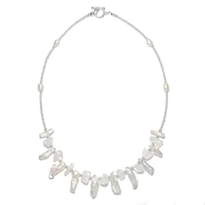 Kaiga | Beaded Necklace with Freshwater Toothpick Pearls and Real Crystal and Healing Stone 14K Gold Homemade Necklace, Jewelry for Chic Bold Women
