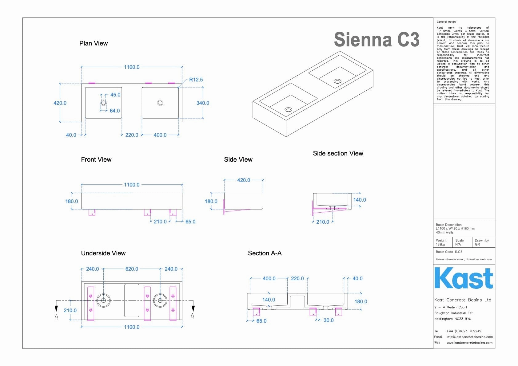 Kast Sienna Concrete Basin
