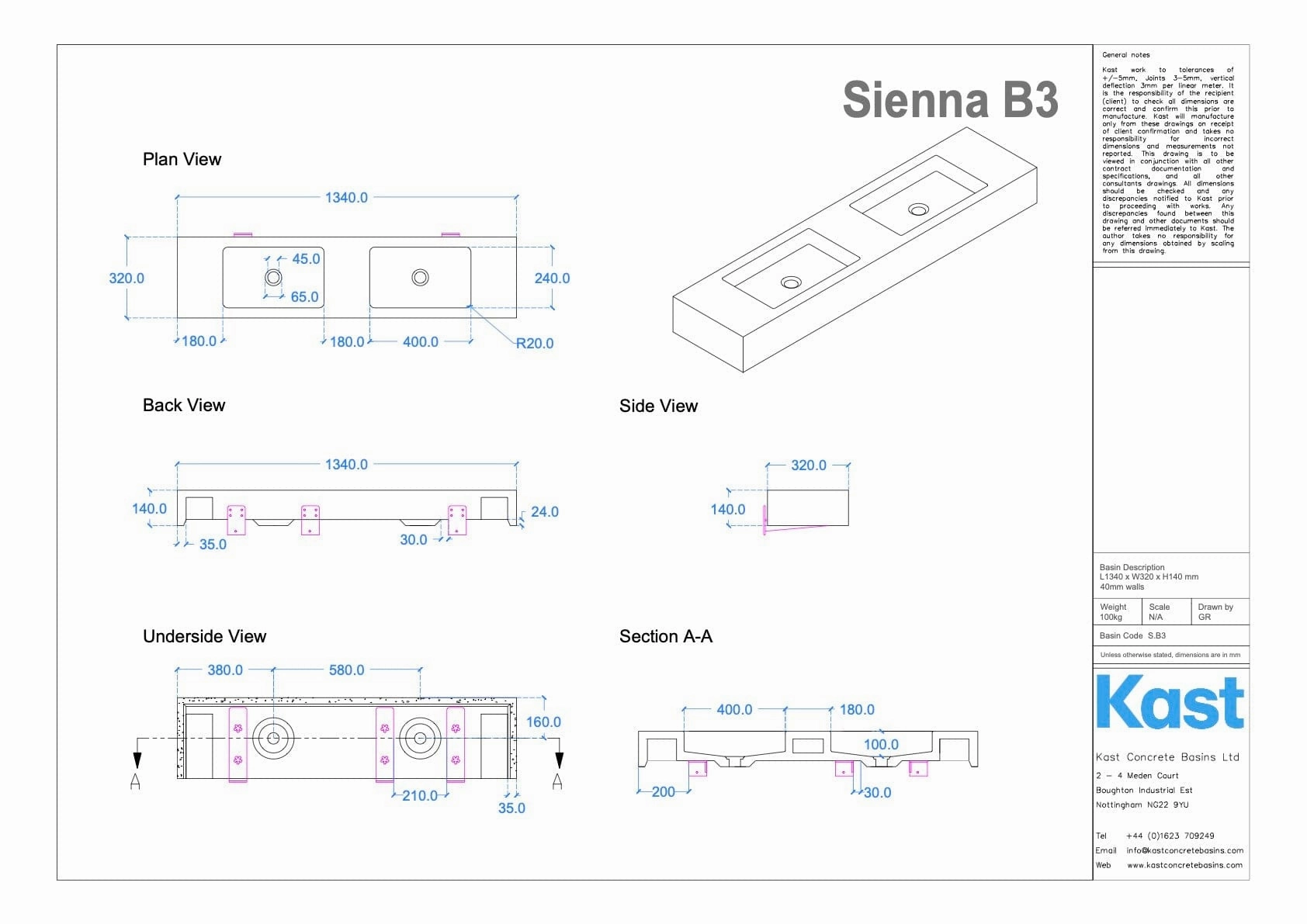 Kast Sienna Concrete Basin