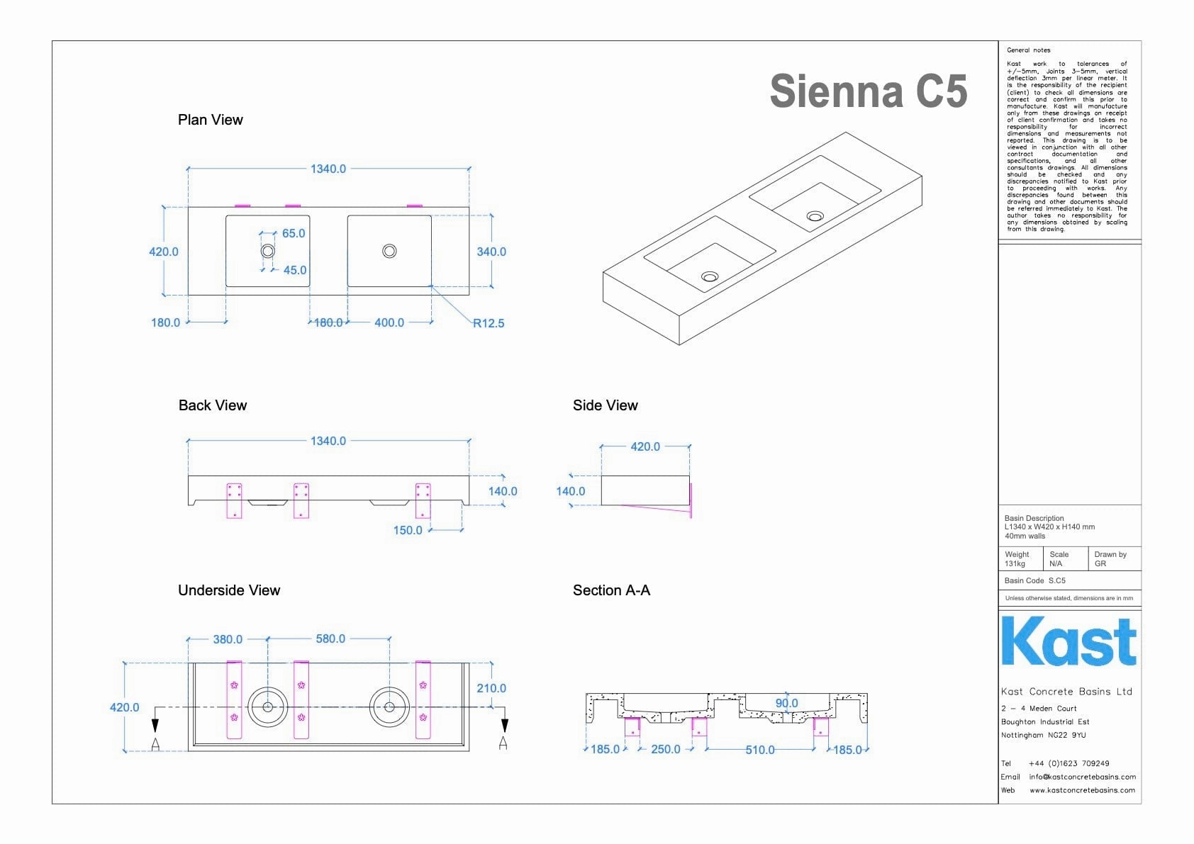 Kast Sienna Concrete Basin