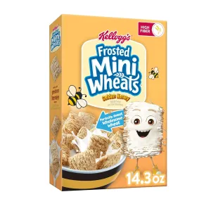 Kellogg's Frosted Mini Wheats Cold Breakfast Cereal, Fiber Cereal, Kids Snacks, Golden Honey, 14.3oz Box (1 Box)