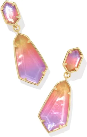 Kendra Scott Hallie Convertible Drop Earrings - Gold-plated Brass Construction - Snap-back Closure Gold Sunrise Watercolor Illusion One Size One Size